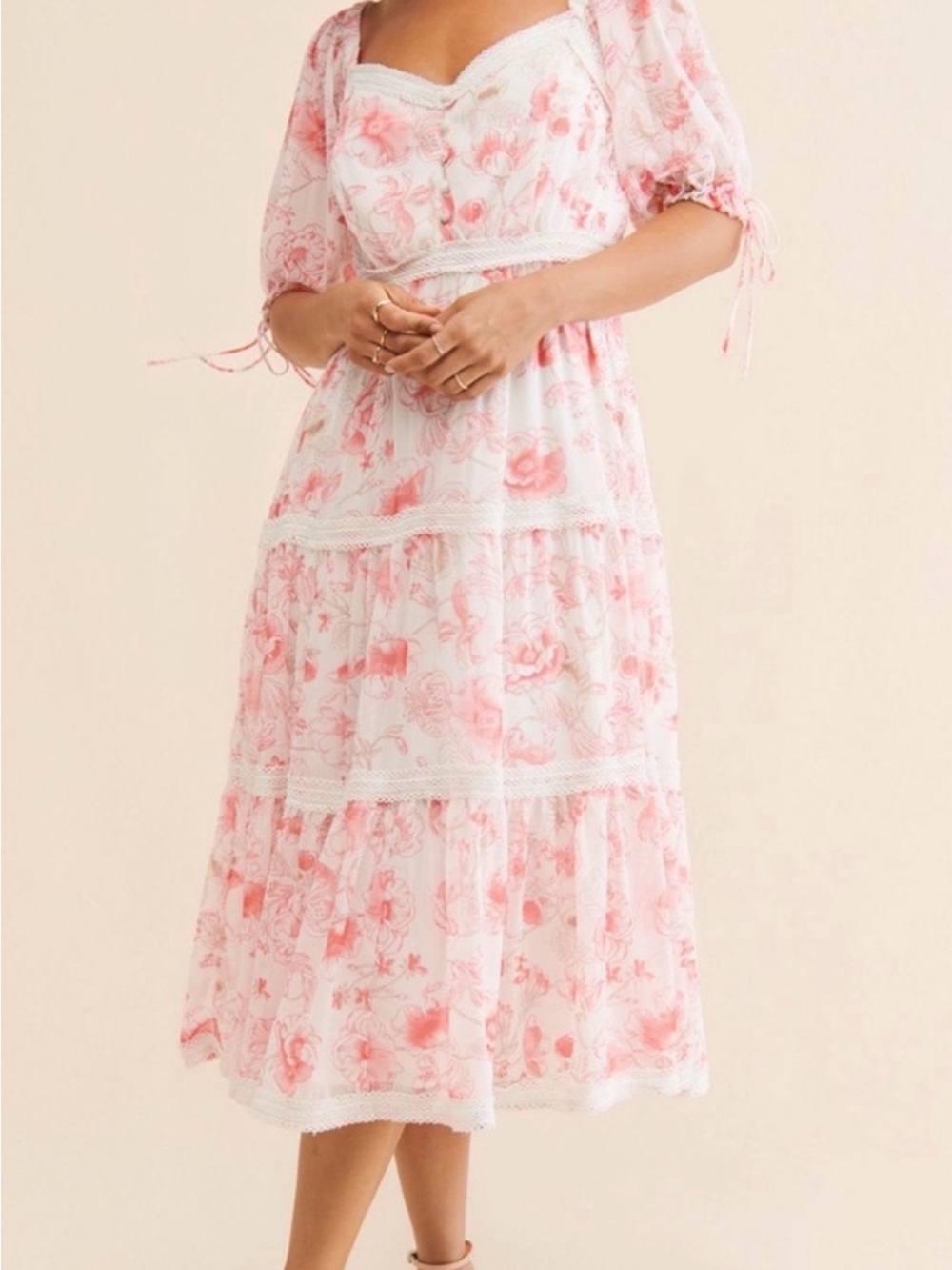 Rachel Parcell Pink and Cream Floral Midi Dress